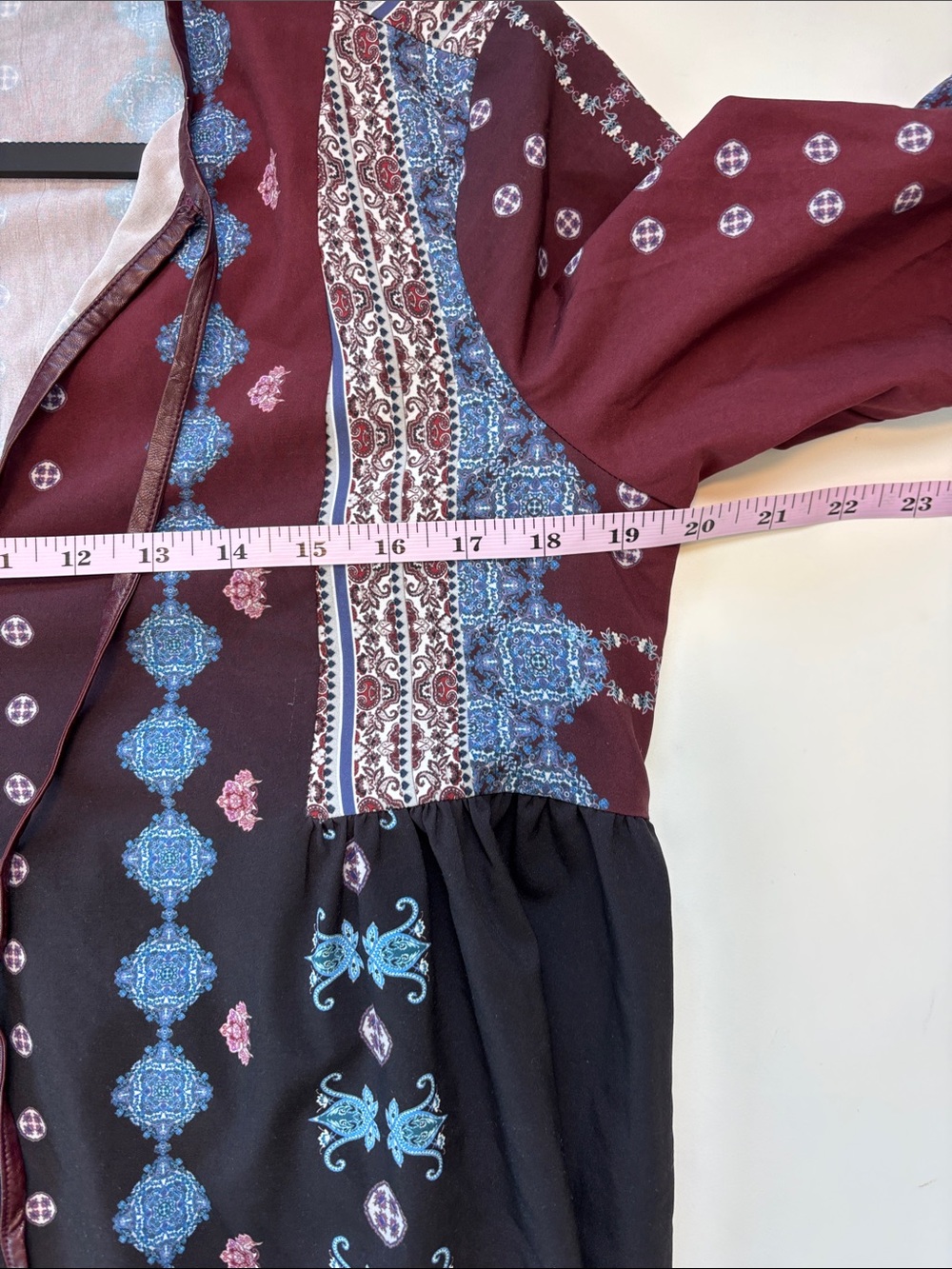 Bundle 2/$30! Clover Canyon Burgundy and Black Boho Midi Dress with Blue Accents - Picture 8 of 9